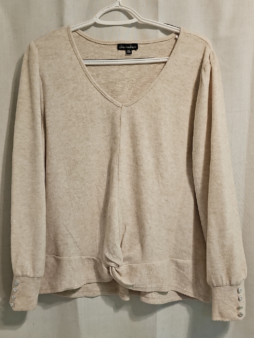 Neutral Beige Knot Front Sweater